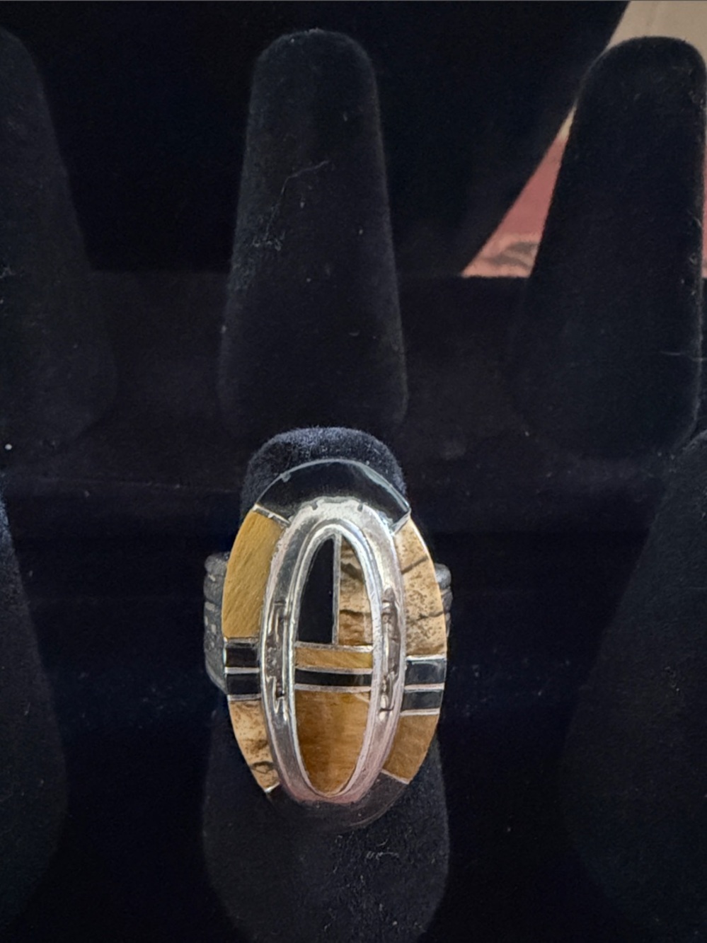 Navajo Sterling Silver geometric inlay stone